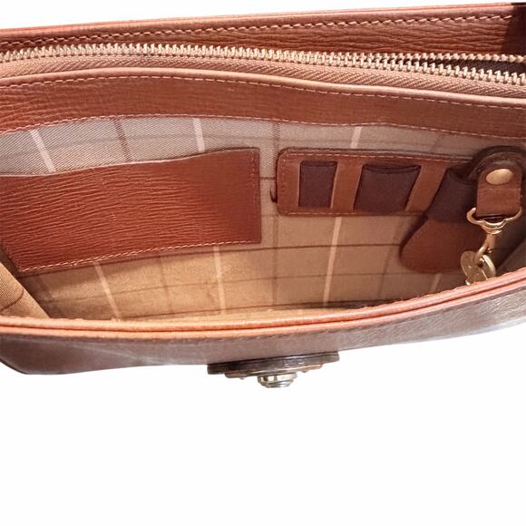 Vintage Burberry Brown Leather Clutch-Style Briefcase – Push Lock w/ Key - Picture 9 of 12